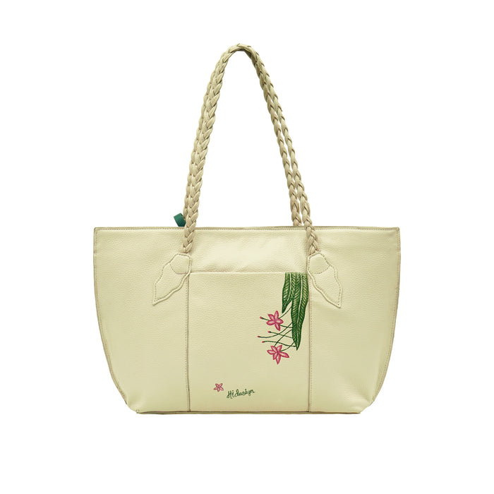 Garden 02 White Leather Tote Bag