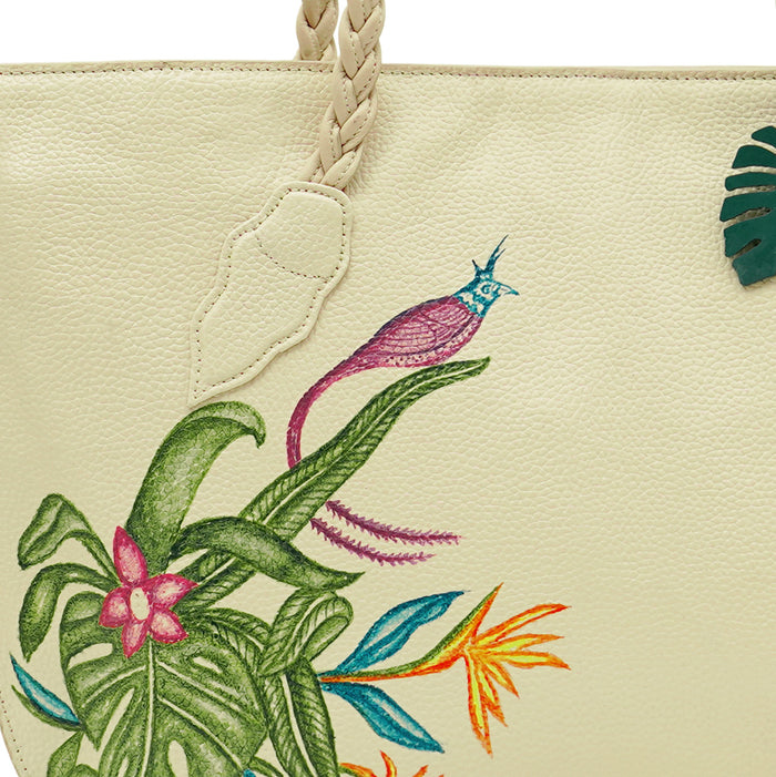 Garden 02 White Leather Tote Bag