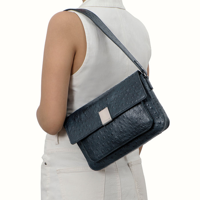 Gatwick-01 Blue Leather Shoulder Bag