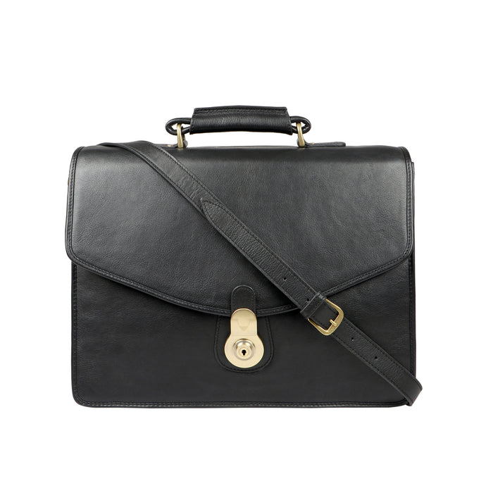 Gi First Black Leather  Briefcase