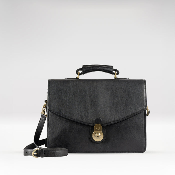 Gi First Black Leather  Briefcase