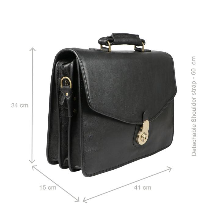 Gi First Black Leather  Briefcase