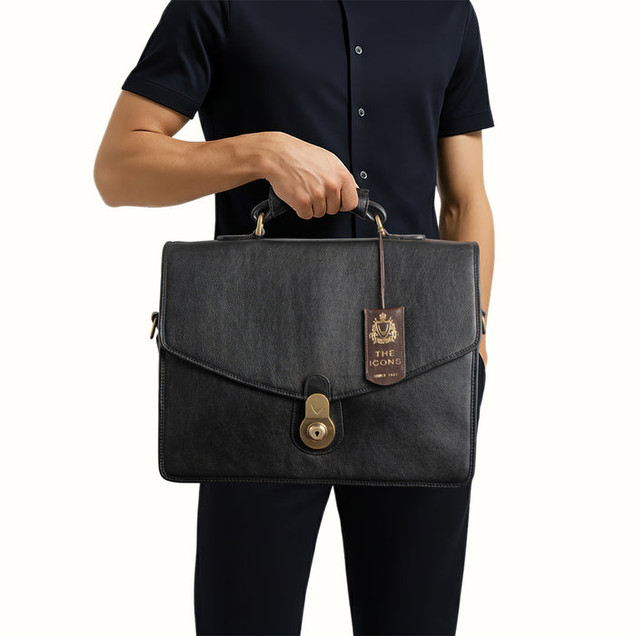 Gi First Black Leather  Briefcase
