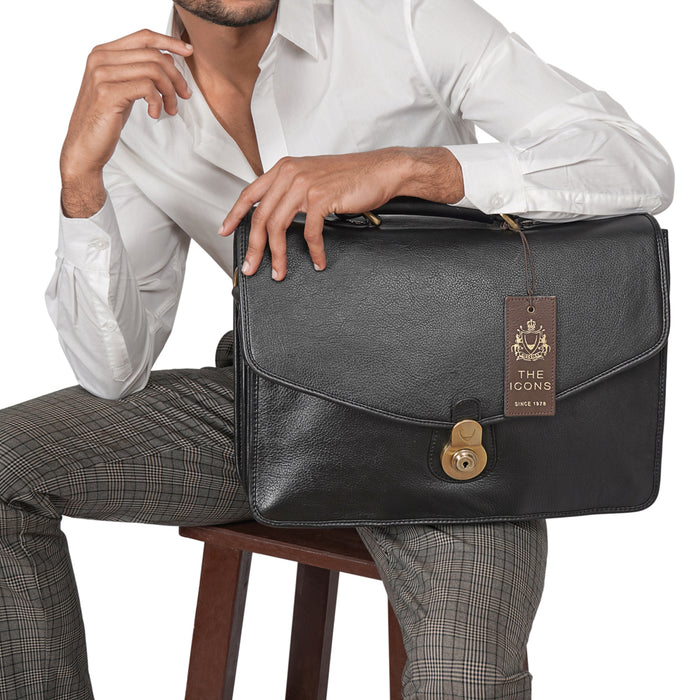 Gi First Black Leather  Briefcase
