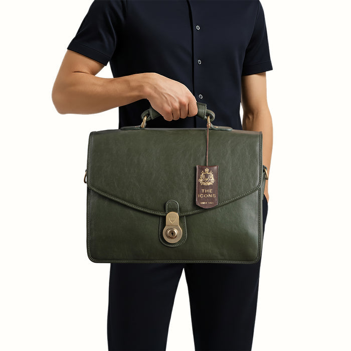 Gi First Green Leather  Briefcase