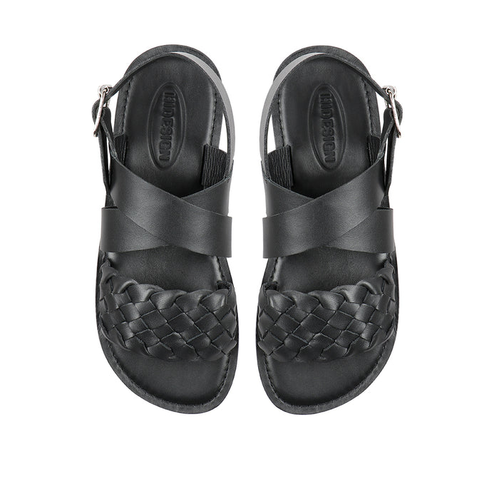 Glen Men's Black Leather Strap Sandals