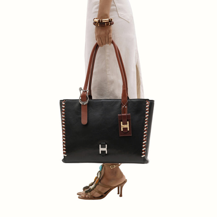 Gracie 02 Black Leather Tote Bag