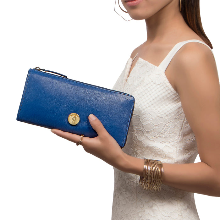 Harmony W1 Blue Leather Zip Around Wallet