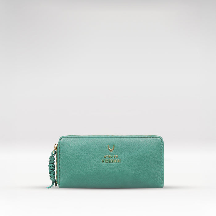 Hera W1 Green Leather Zip Around Wallet