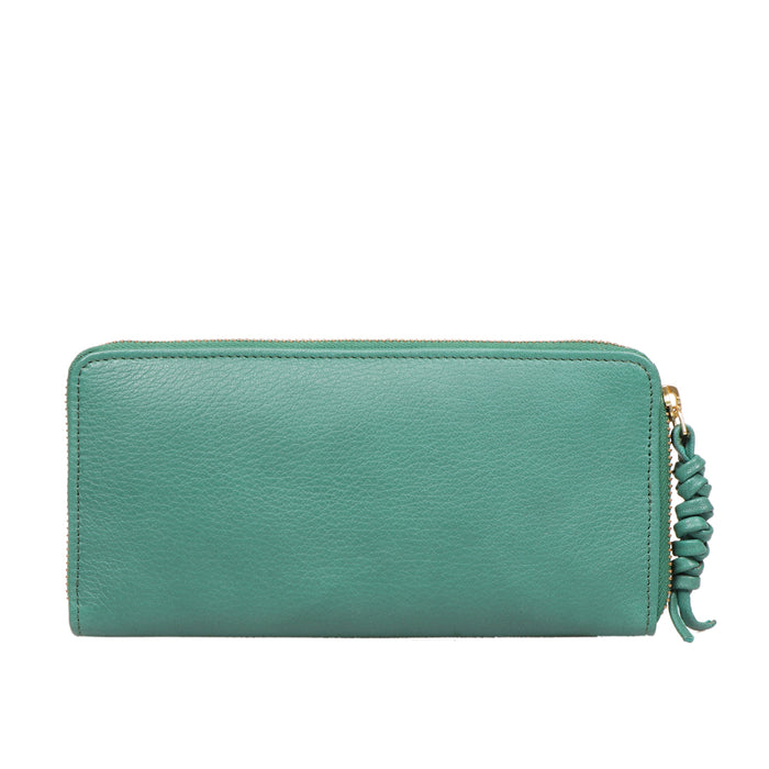 Hera W1 Green Leather Zip Around Wallet