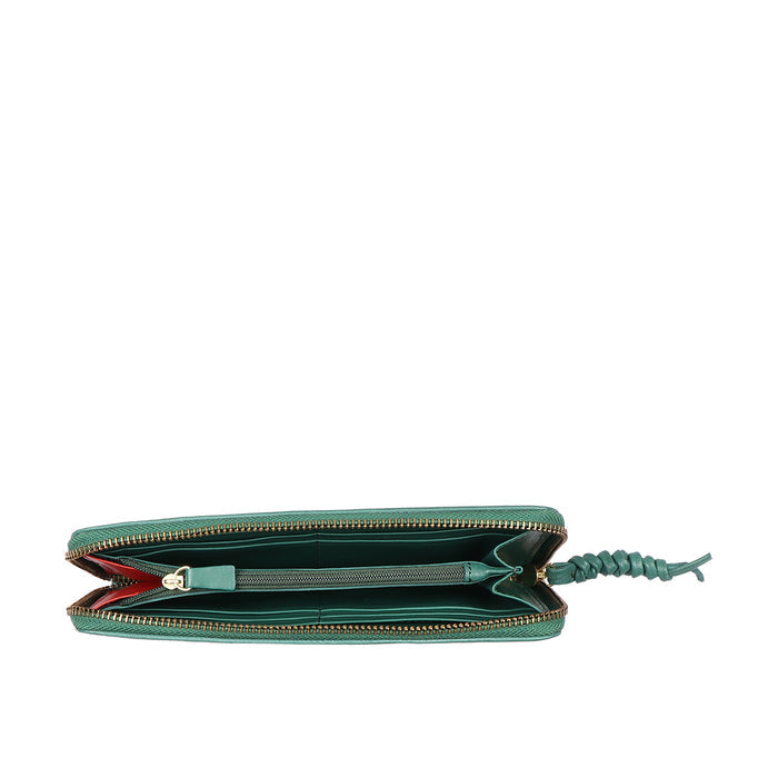 Hera W1 Green Leather Zip Around Wallet