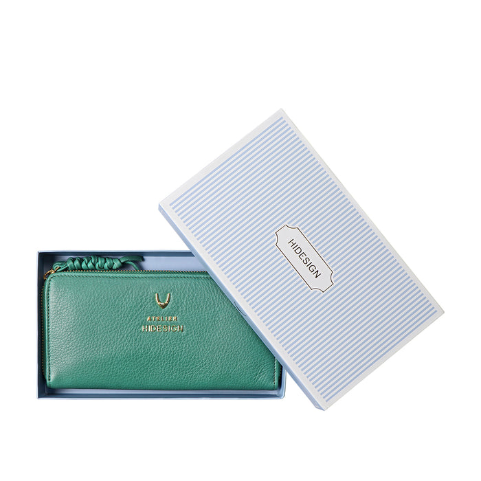 Hera W1 Green Leather Zip Around Wallet