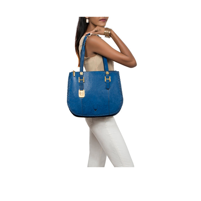 Hope 03 Blue Leather Tote Bag