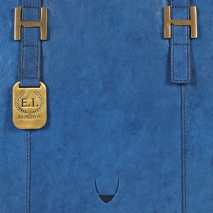 Hope 03 Blue Leather Tote Bag