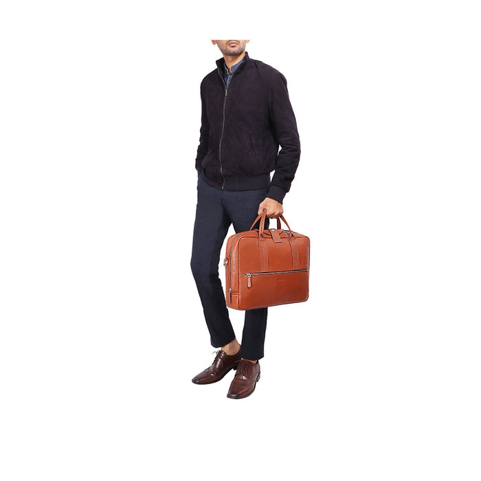 I Bag Al01 Tan Leather  Briefcase