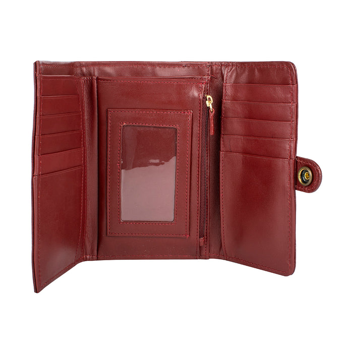 Intercato 10  Red Leather Trifold Wallet