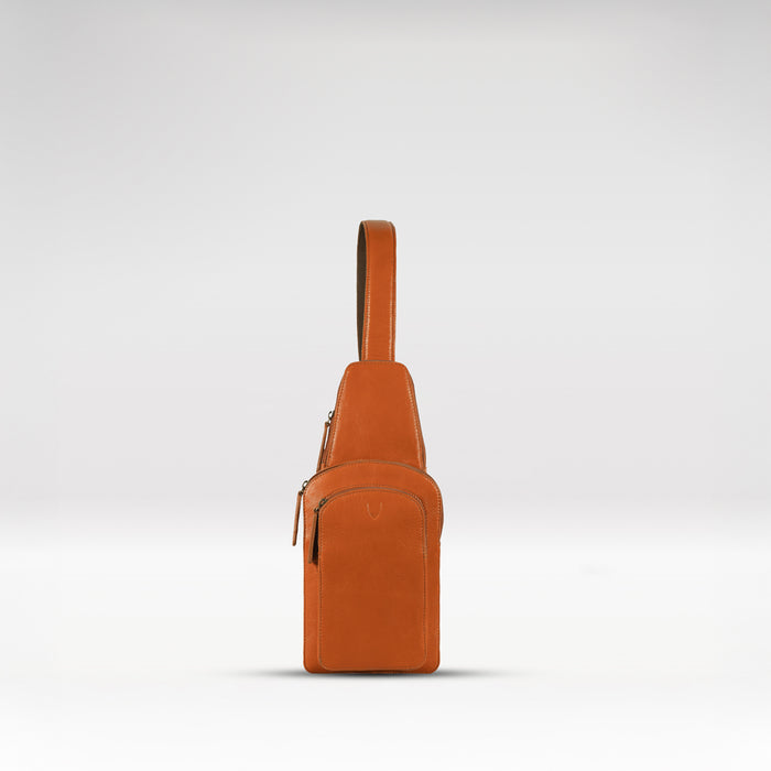 Jake Orange Leather  Crossbody