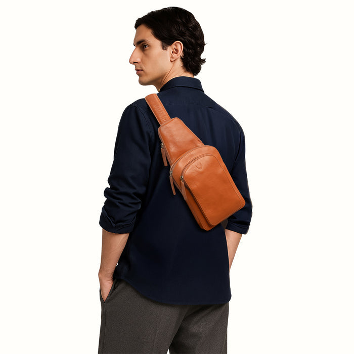 Jake Orange Leather  Crossbody