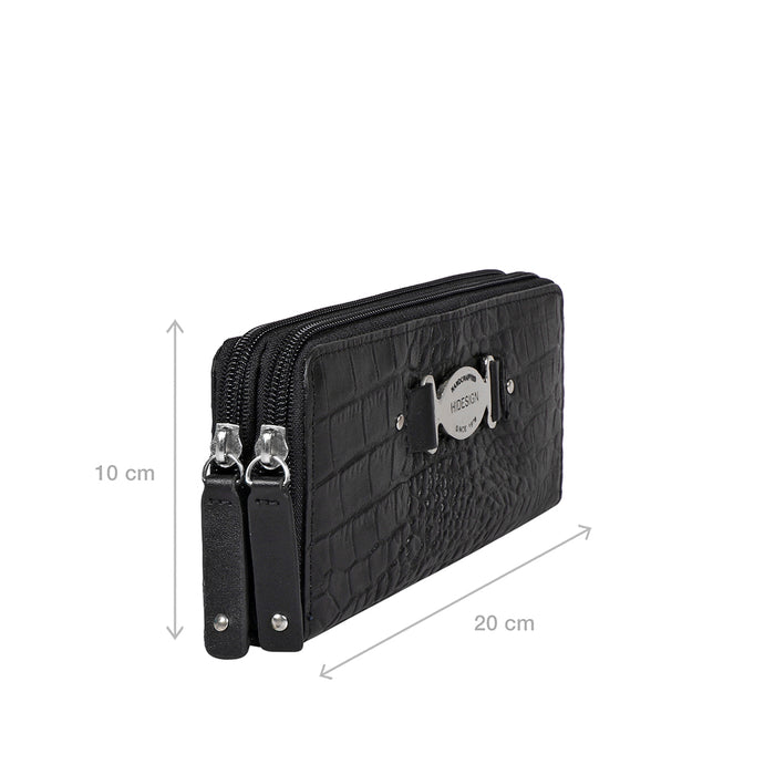 Jewel W2 Black Leather Zip Around Wallet