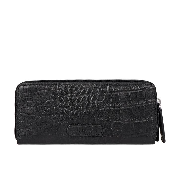 Jewel W2 Black Leather Zip Around Wallet