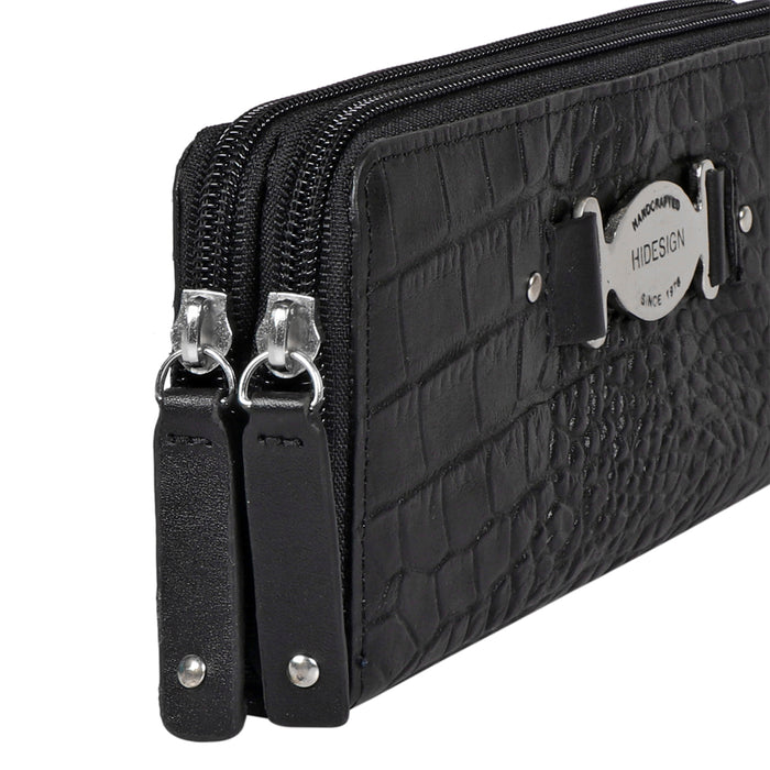 Jewel W2 Black Leather Zip Around Wallet
