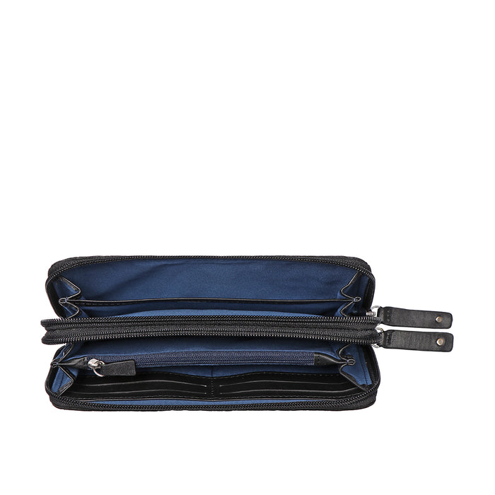 Jewel W2 Black Leather Zip Around Wallet
