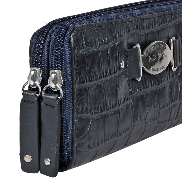 Jewel W2 Blue Leather Zip Around Wallet