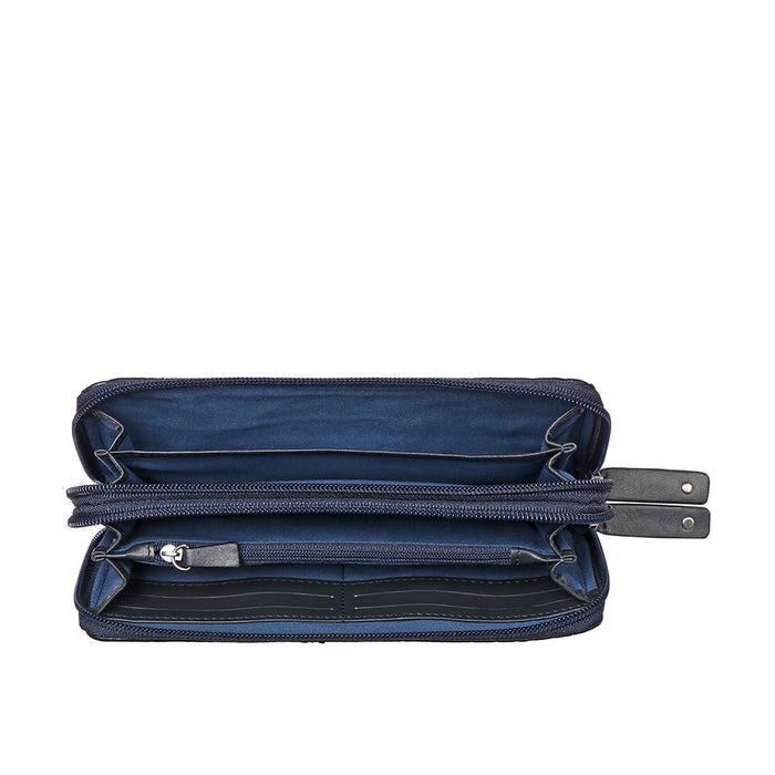 Jewel W2 Blue Leather Zip Around Wallet