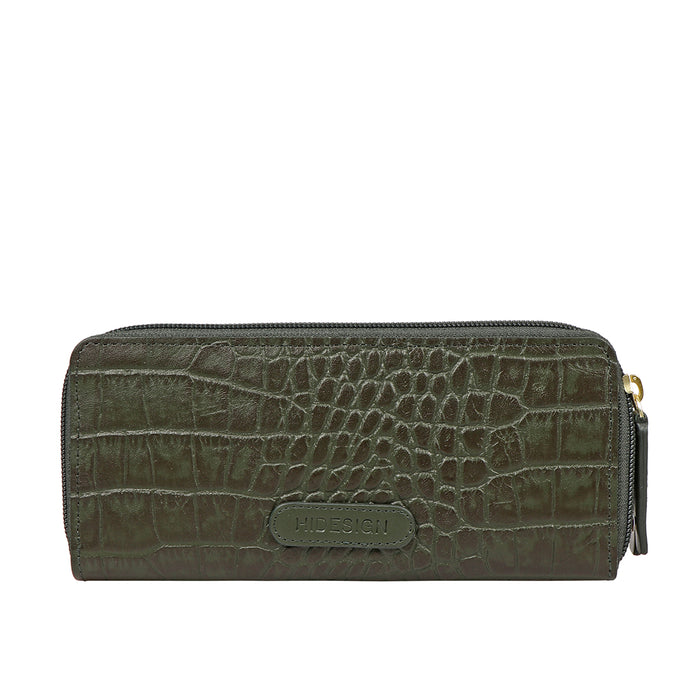 Jewel W2 Green Leather Zip Around Wallet