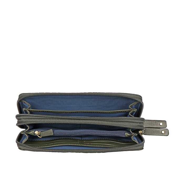 Jewel W2 Green Leather Zip Around Wallet