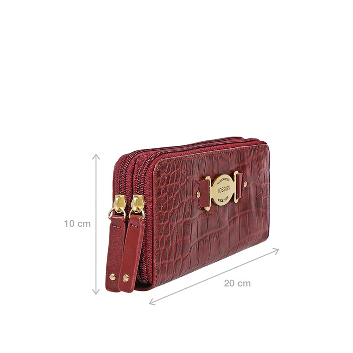 Jewel W2 Red Leather Zip Around Wallet