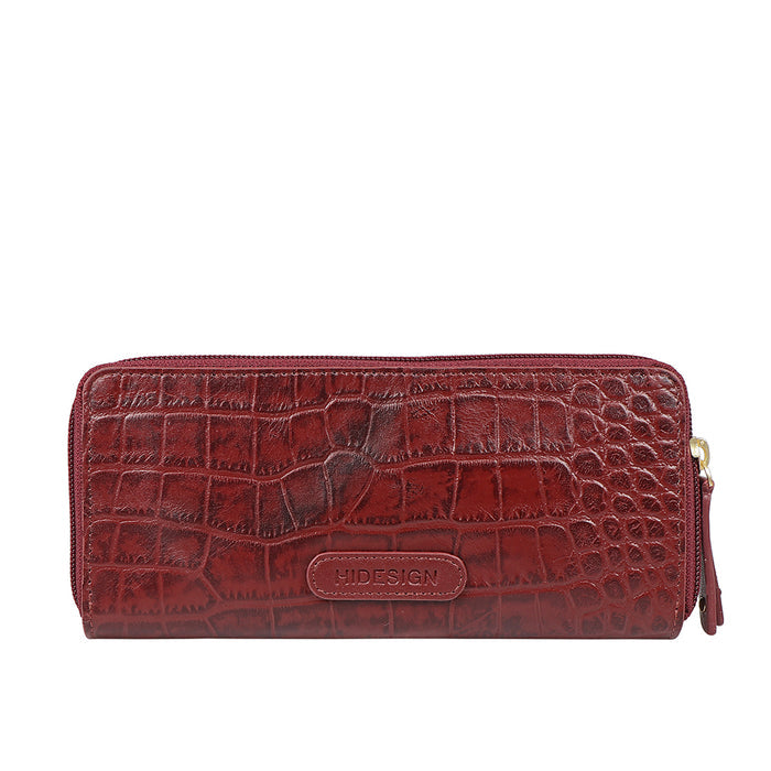 Jewel W2 Red Leather Zip Around Wallet