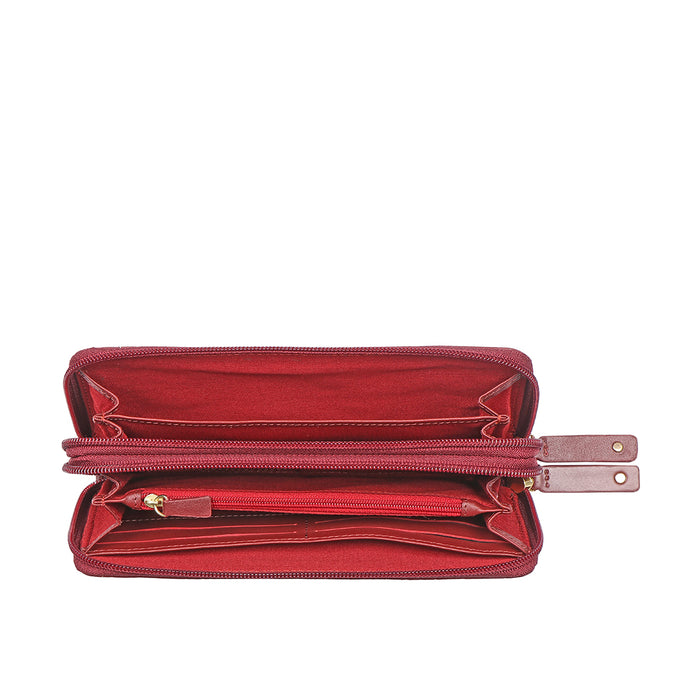 Jewel W2 Red Leather Zip Around Wallet