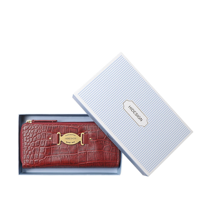 Jewel W2 Red Leather Zip Around Wallet