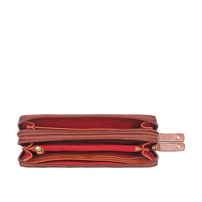 Jewel W2 Tan Leather Zip Around Wallet
