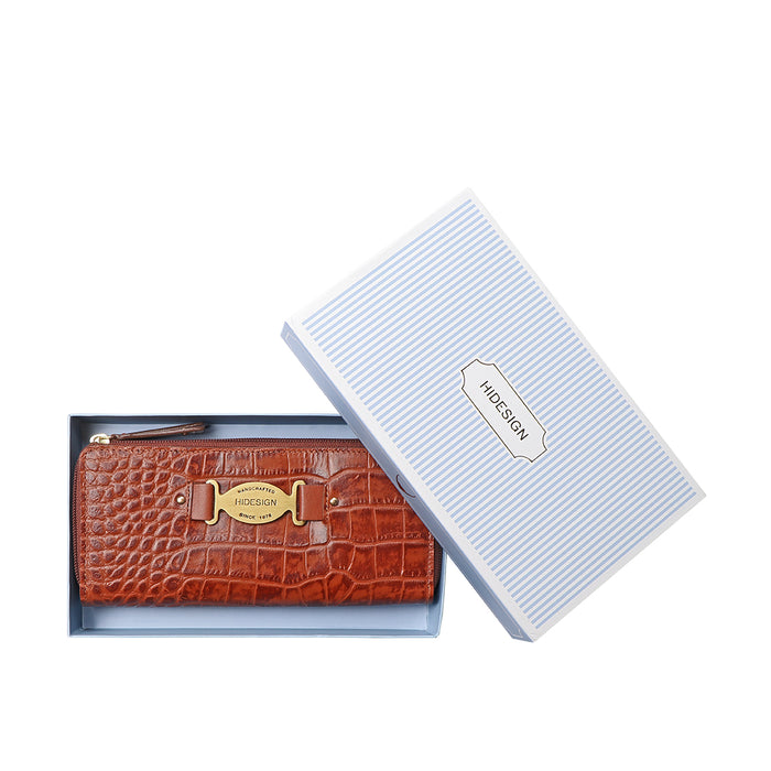 Jewel W2 Tan Leather Zip Around Wallet