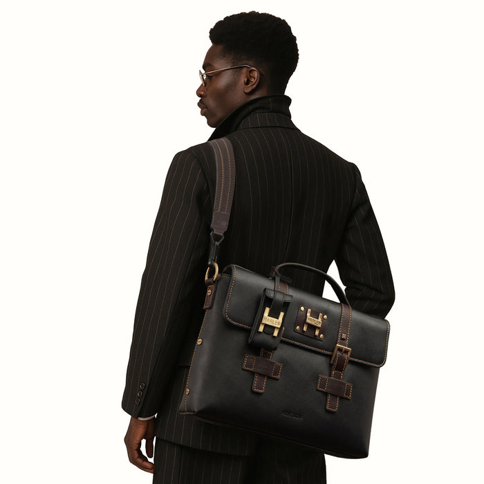 Jimi 03 Black Leather  Briefcase