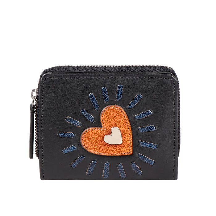 Joan W1 Black Leather Trifold Wallet