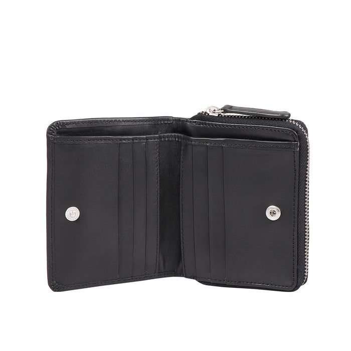 Joan W1 Black Leather Trifold Wallet