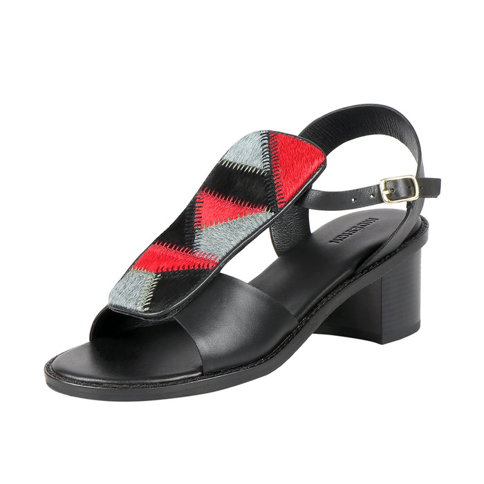 Joni Women's Black Leather Strap Sandals
