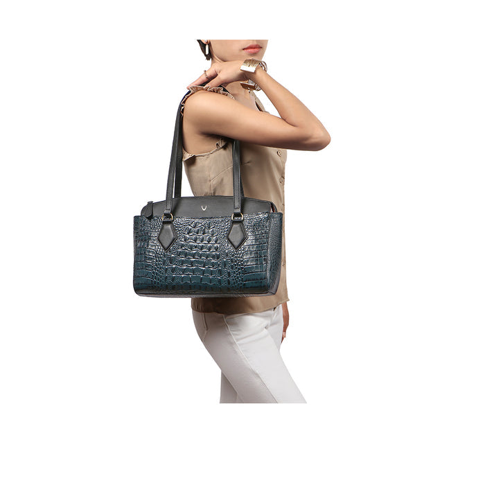 Kasai 03 Sb Blue Leather Tote Bag