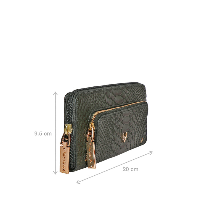 Katniss W1 Sb Green Leather Zip Around Wallet