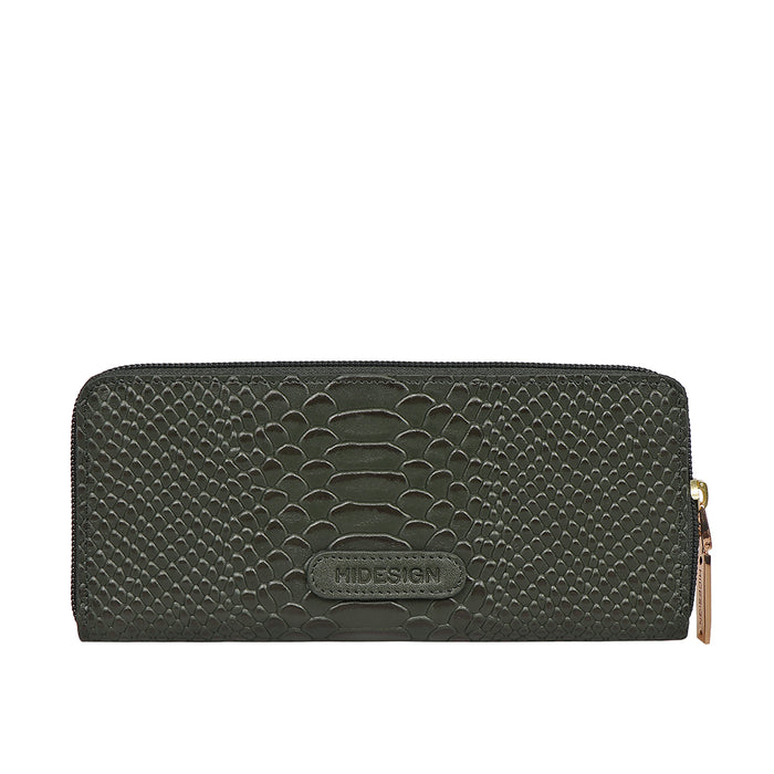 Katniss W1 Sb Green Leather Zip Around Wallet