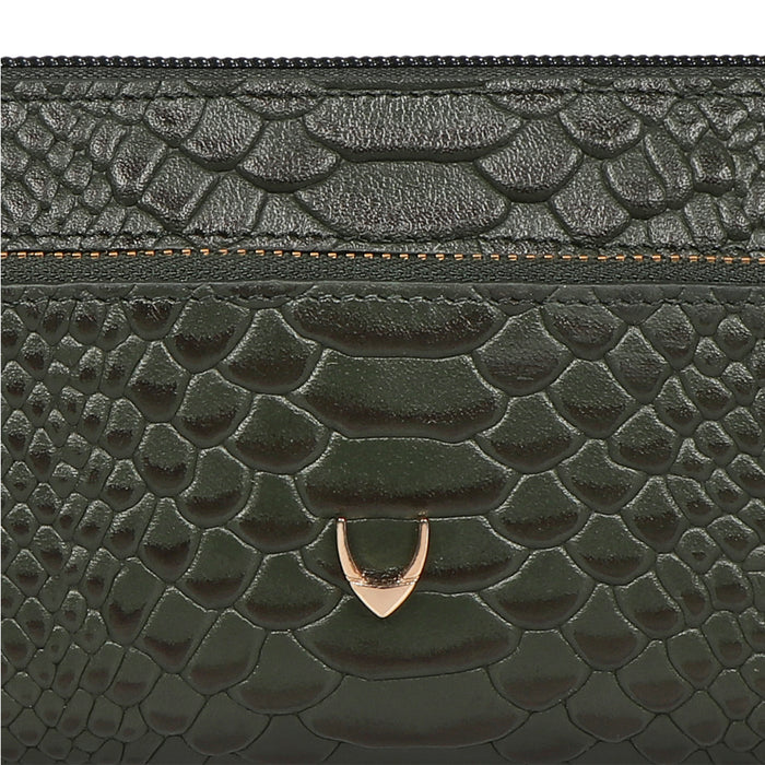 Katniss W1 Sb Green Leather Zip Around Wallet