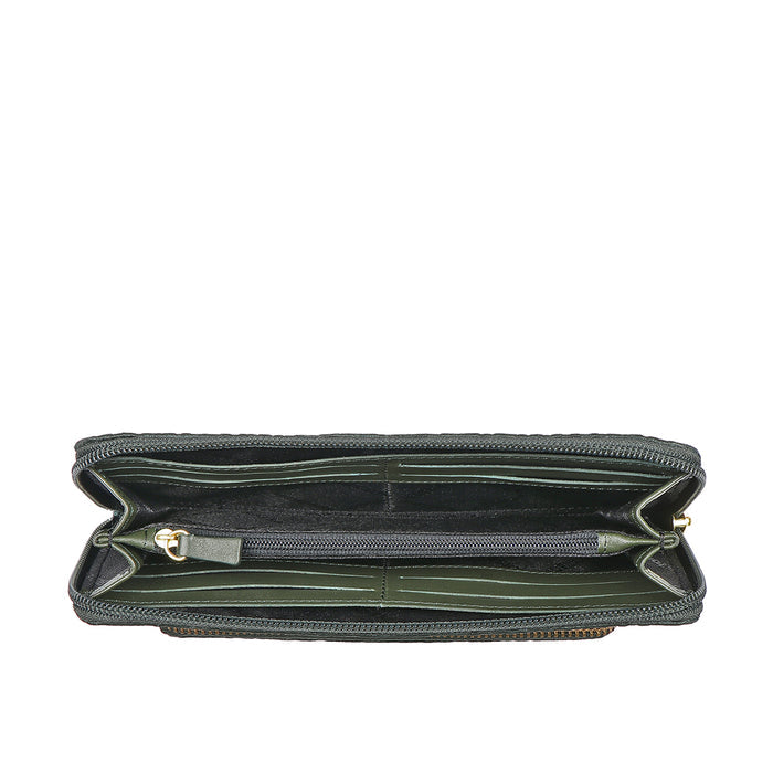 Katniss W1 Sb Green Leather Zip Around Wallet