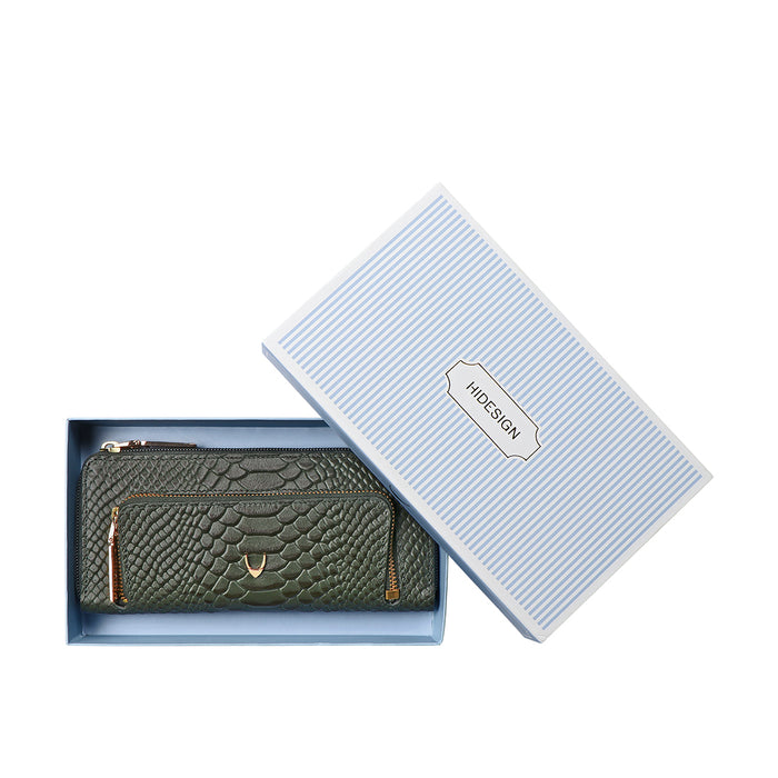 Katniss W1 Sb Green Leather Zip Around Wallet