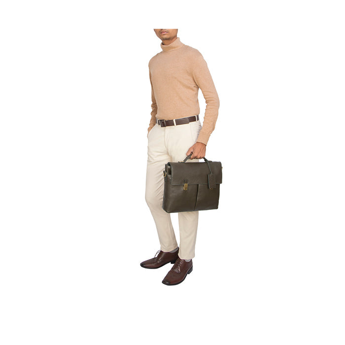 Kenji 01 Green Leather  Messenger Bag