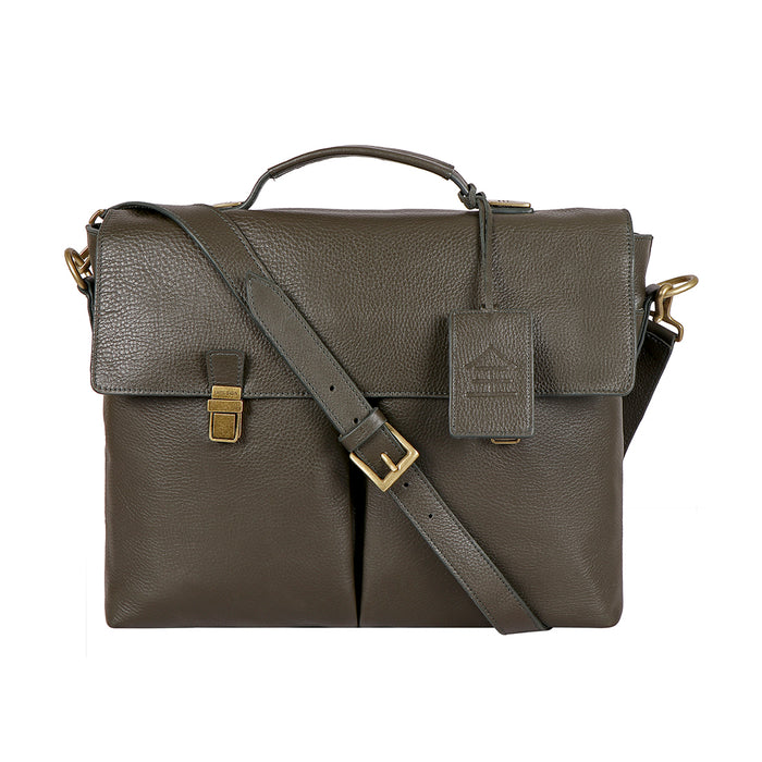 Kenji 01 Green Leather  Messenger Bag