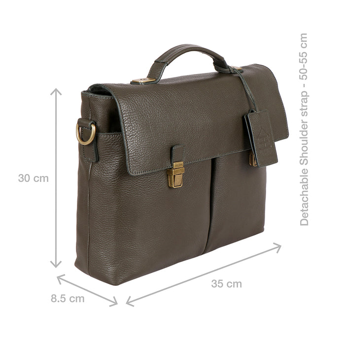 Kenji 01 Green Leather  Messenger Bag