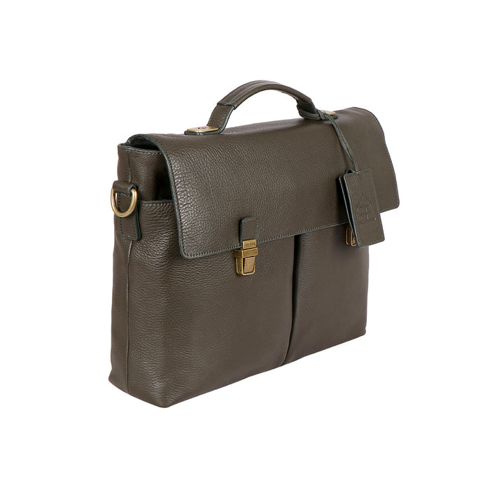 Kenji 01 Green Leather  Messenger Bag
